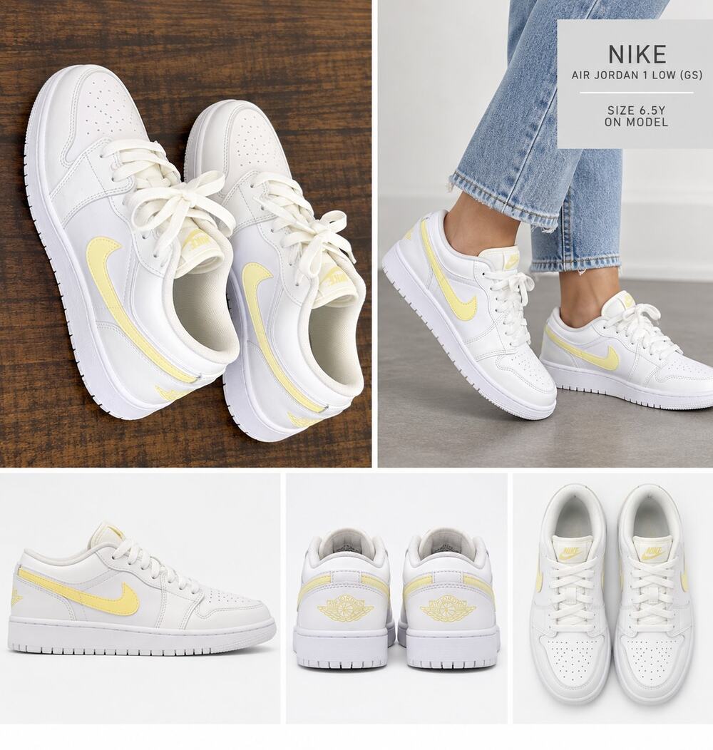 Air Jordan 1 Low GS 6.5Y Women's size 8 White Yellow Sneakers FV8486-181